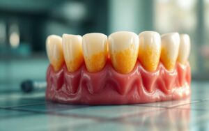gros-plan-photorealiste-des-incisives-inferieures-montrant-un-tartre-jaune-brun-epais-le-long-du-bord-gingival-texture-calcifiee-visible-et-gencives-legerement-rougeatres-fond-clinique-flou-e