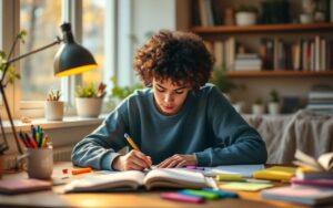etudiant-concentre-a-un-bureau-en-bois-plusieurs-cahiers-ouverts-et-surligneurs-colores-eparpilles-quelques-stylos-et-post-it-ambiance-calme-eclairee-par-une-lumiere-douce-de-fenetre